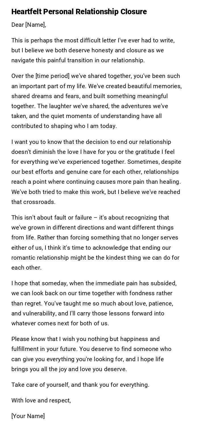Heartfelt Personal Relationship Closure Heartfelt Personal Relationship Closure