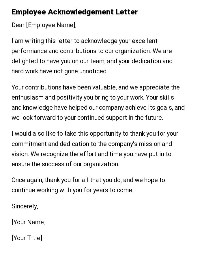 Employee Acknowledgement Letter