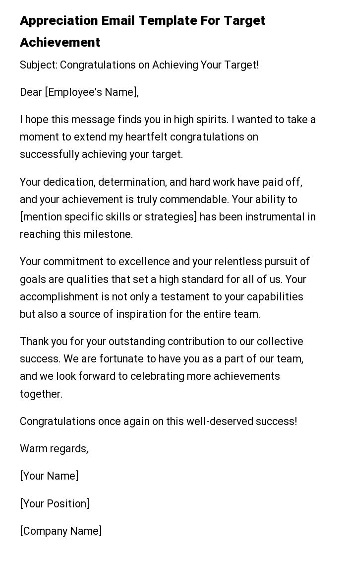 Appreciation Email Template For Target Achievement