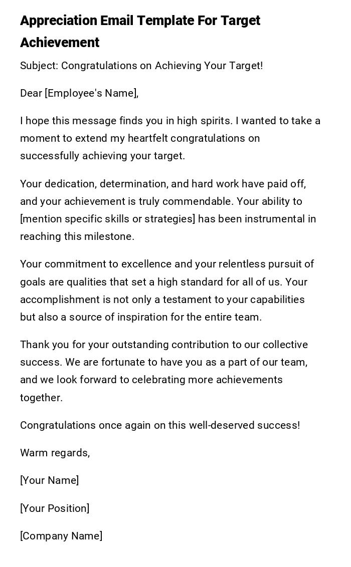 Appreciation Email Template For Target Achievement