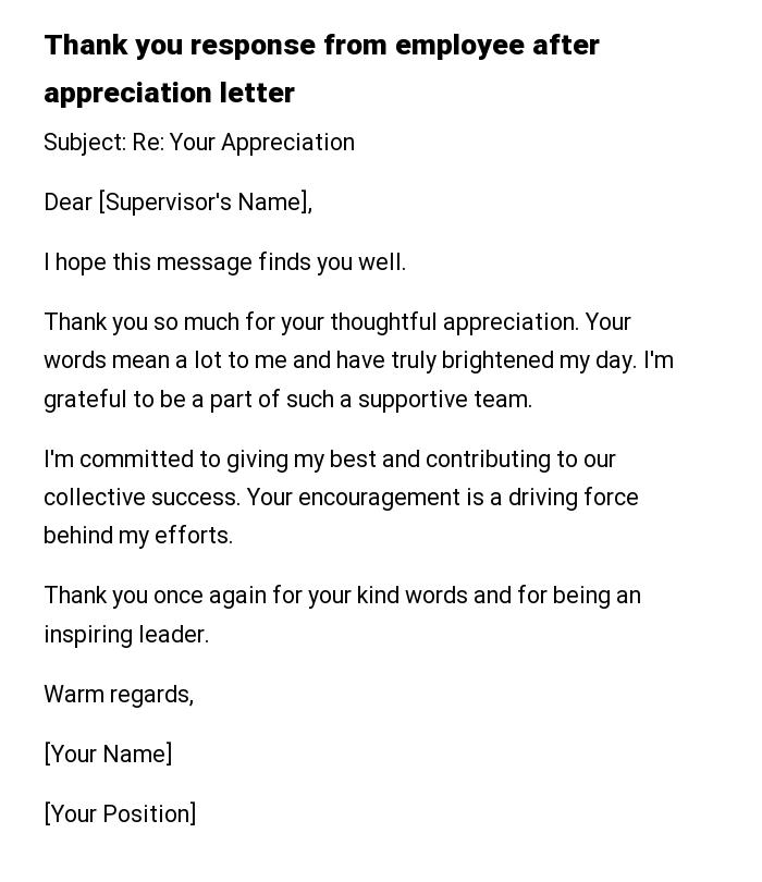 Thank you response from employee after appreciation letter