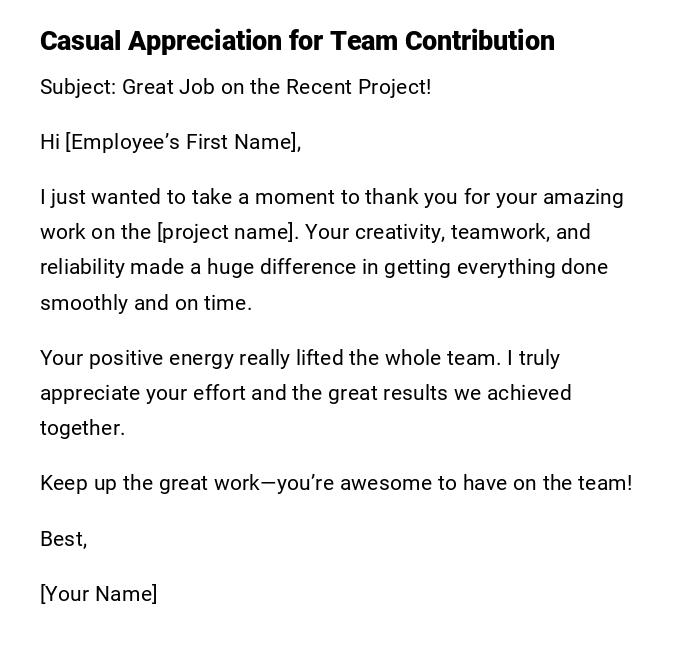 Casual Appreciation for Team Contribution