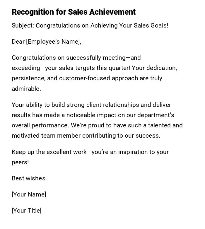 Recognition for Sales Achievement