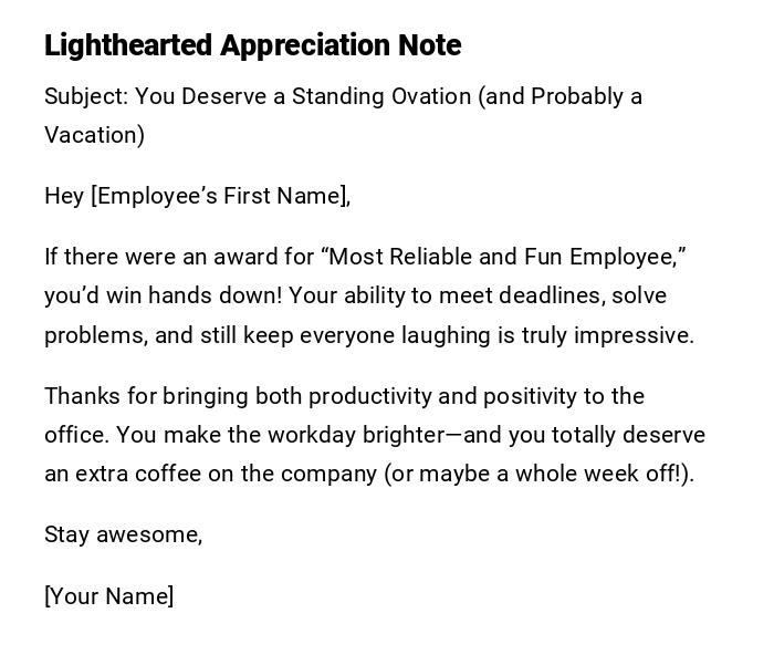 Lighthearted Appreciation Note