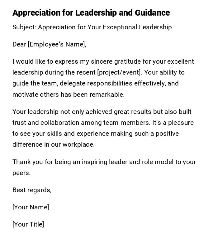 Appreciation for Leadership and Guidance