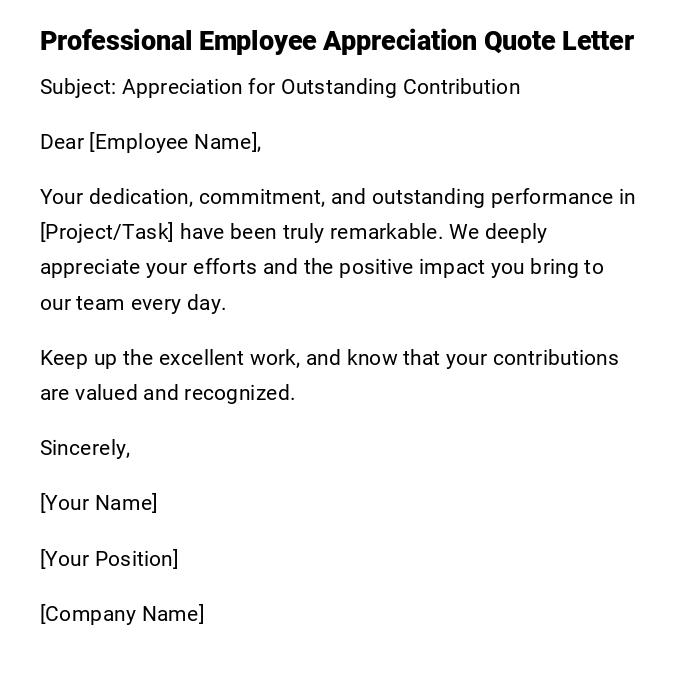 Professional Employee Appreciation Quote Letter Professional Employee Appreciation Quote Letter