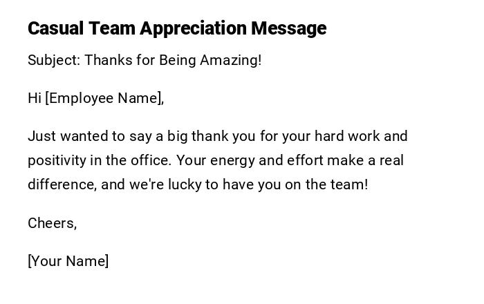 Casual Team Appreciation Message Casual Team Appreciation Message