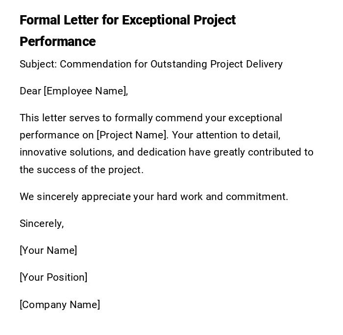 Formal Letter for Exceptional Project Performance Formal Letter for Exceptional Project Performance
