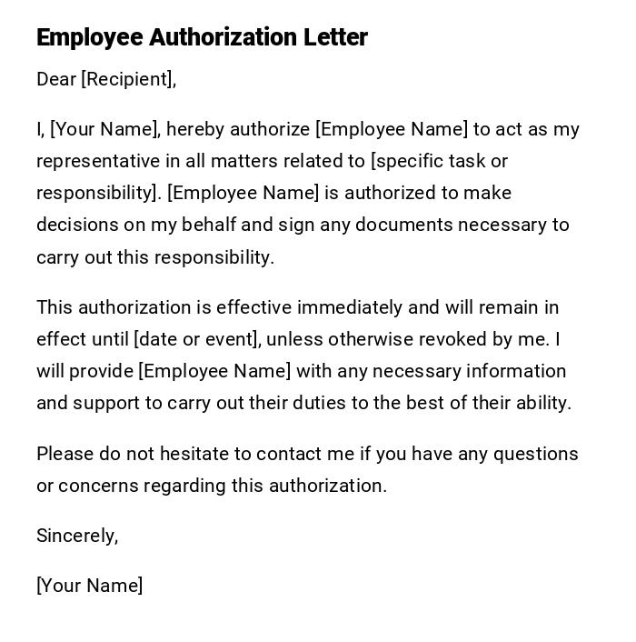Employee Authorization Letter Employee Authorization Letter