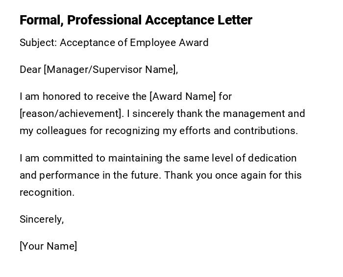 Formal, Professional Acceptance Letter Formal, Professional Acceptance Letter