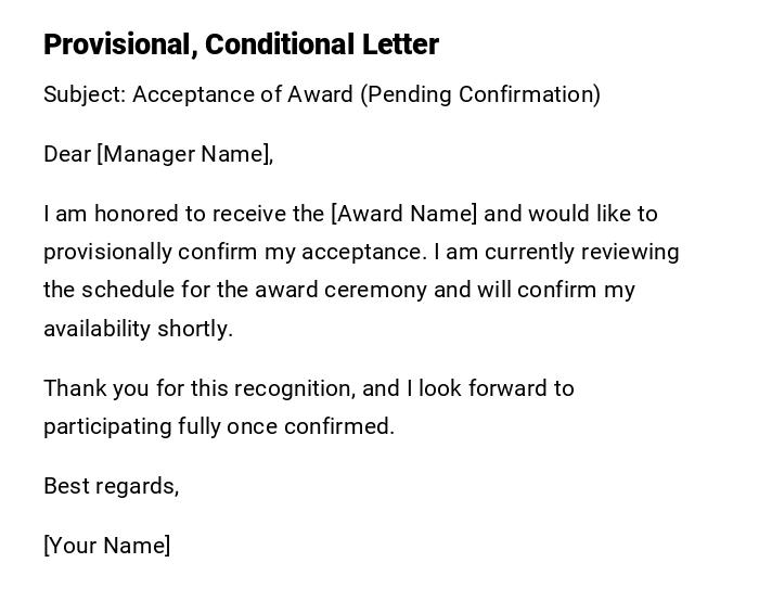 Provisional, Conditional Letter Provisional, Conditional Letter