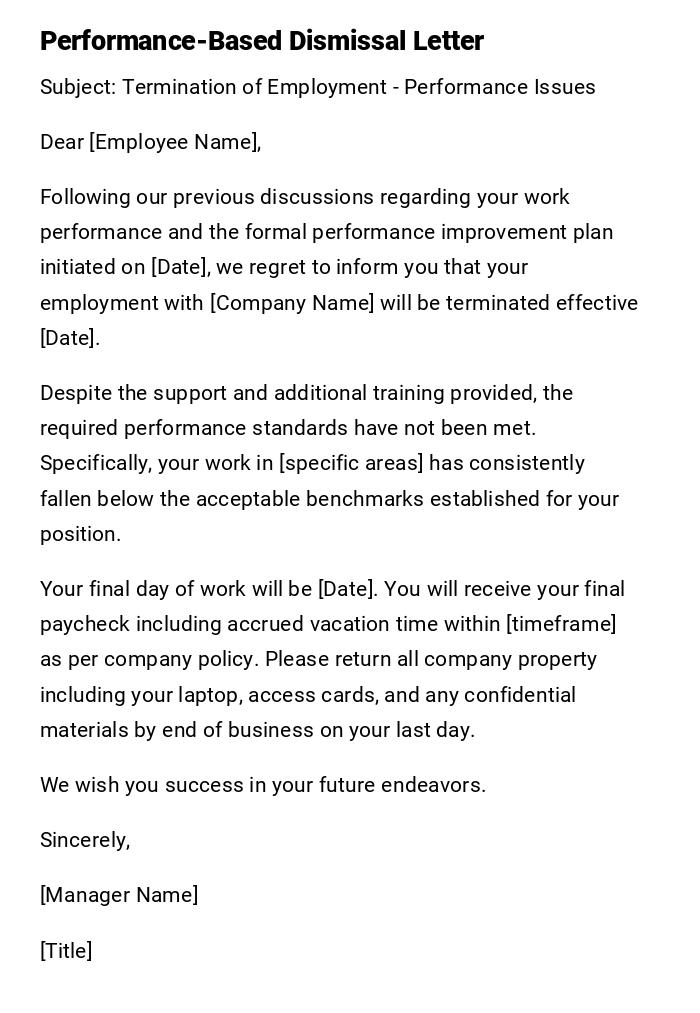 Performance-Based Dismissal Letter