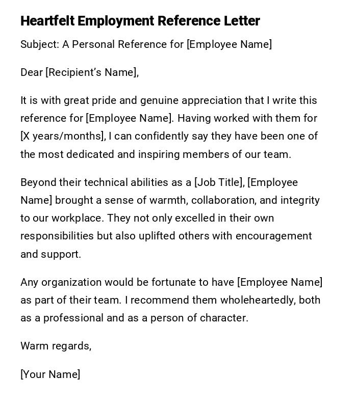Heartfelt Employment Reference Letter