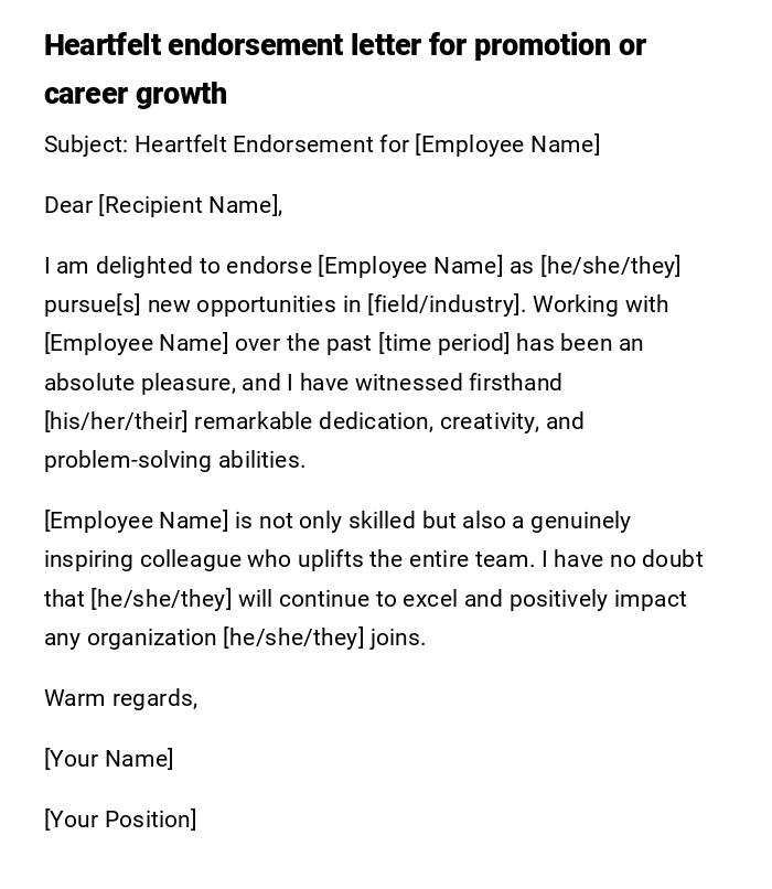 Heartfelt endorsement letter for promotion or career growth Heartfelt endorsement letter for promotion or career growth