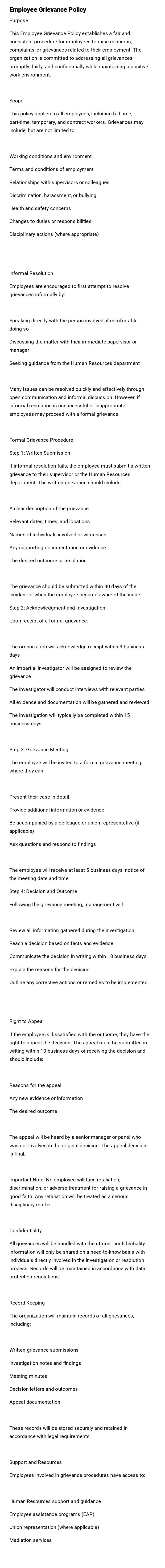 Employee Grievance Policy Employee Grievance Policy