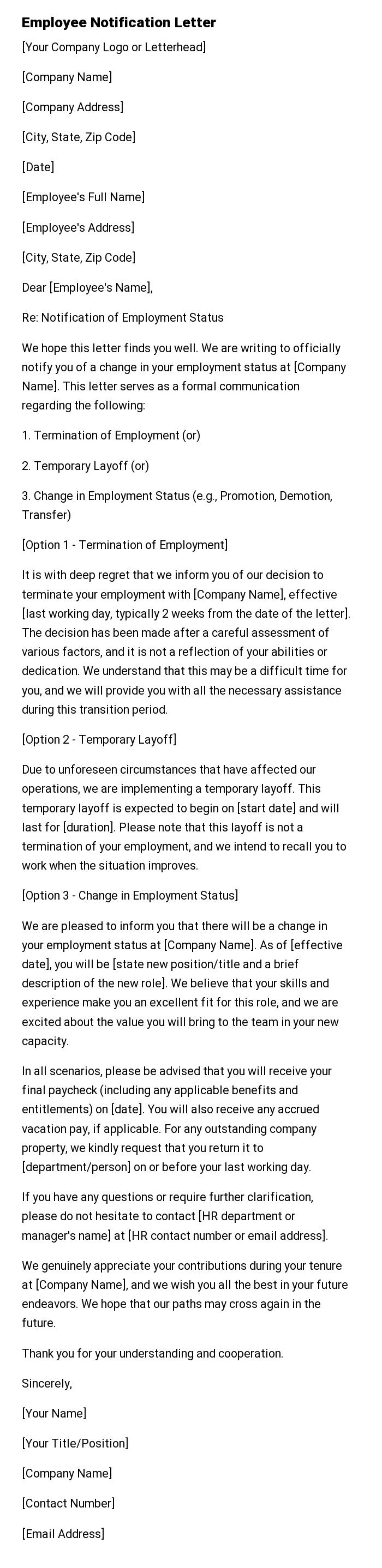 Employee Notification Letter