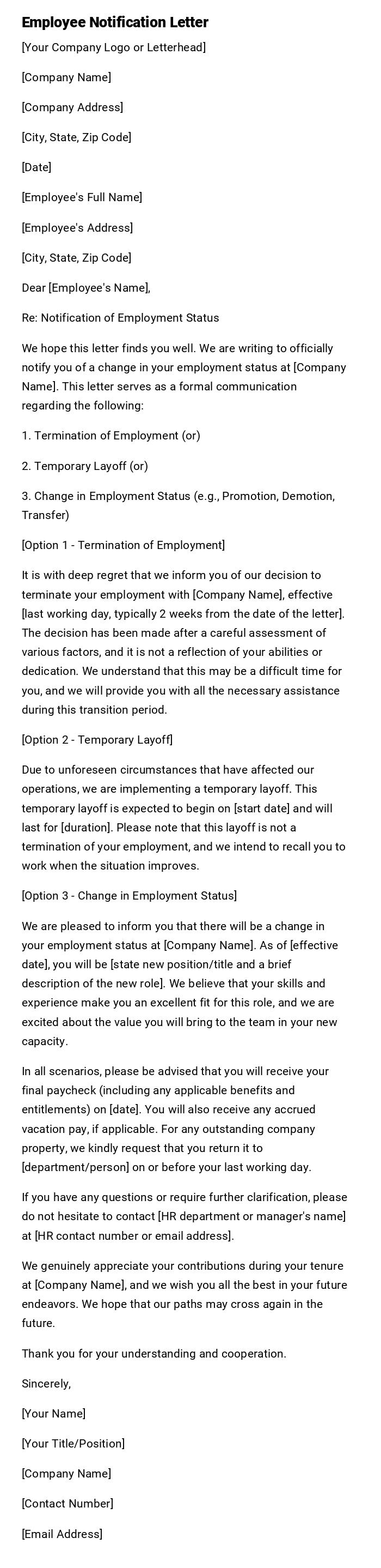 Employee Notification Letter