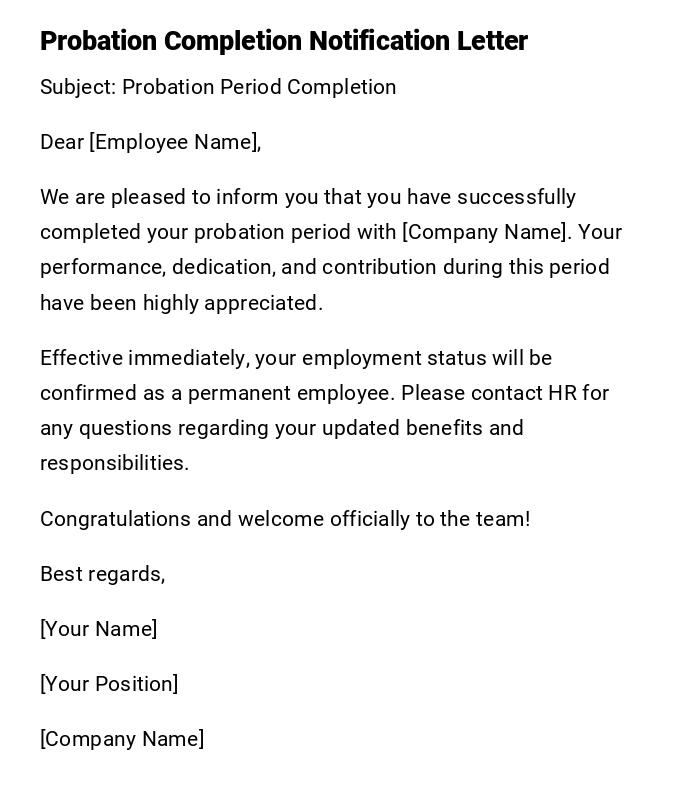 Probation Completion Notification Letter Probation Completion Notification Letter