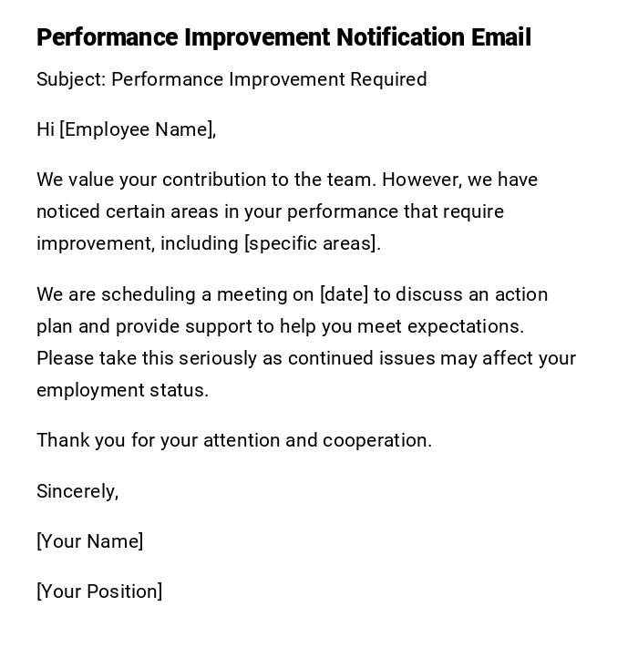 Performance Improvement Notification Email Performance Improvement Notification Email