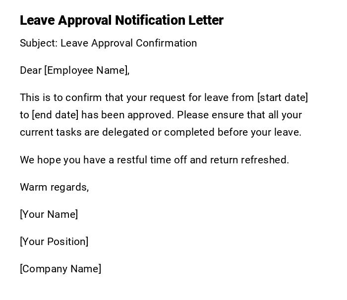 Leave Approval Notification Letter Leave Approval Notification Letter