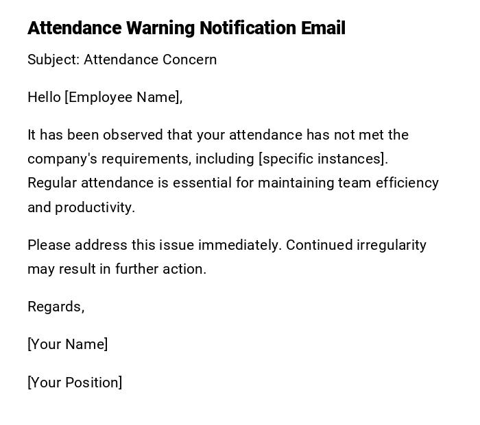 Attendance Warning Notification Email Attendance Warning Notification Email