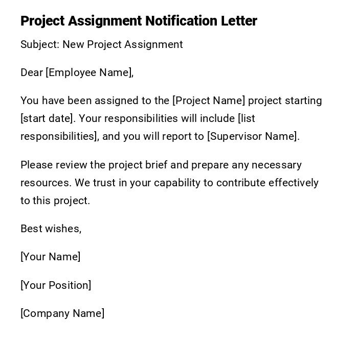 Project Assignment Notification Letter Project Assignment Notification Letter