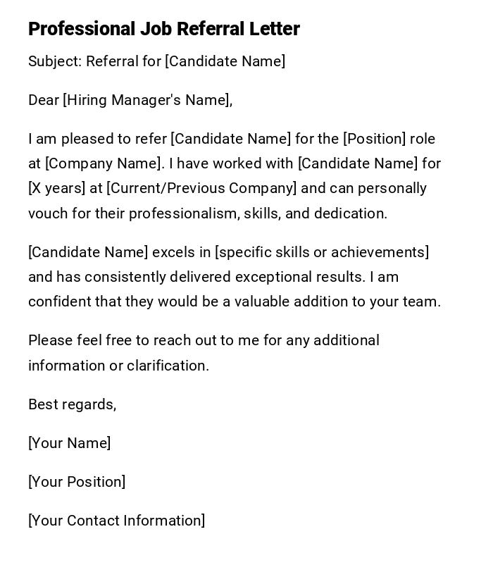 Professional Job Referral Letter Professional Job Referral Letter