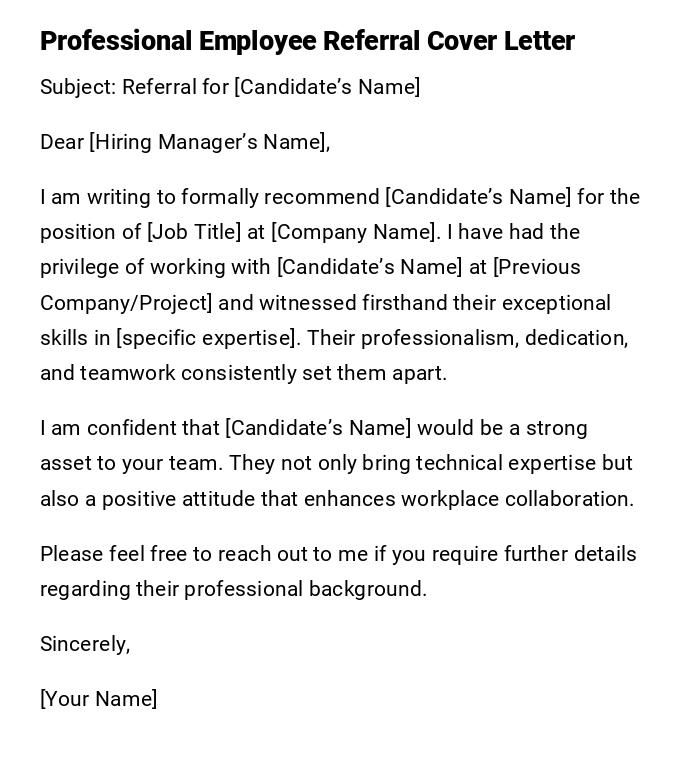 Professional Employee Referral Cover Letter Professional Employee Referral Cover Letter