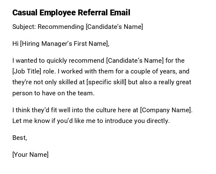 Casual Employee Referral Email Casual Employee Referral Email
