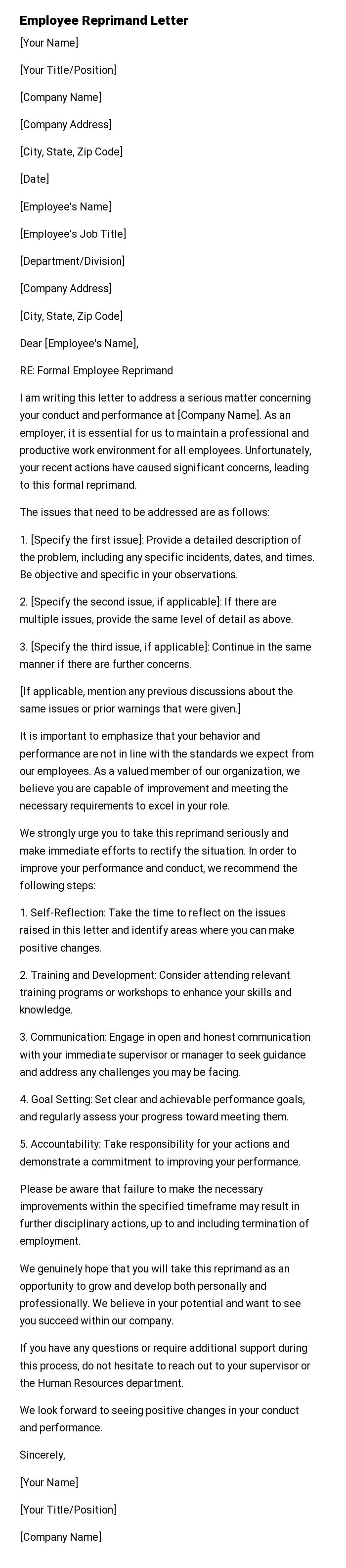 Employee Reprimand Letter