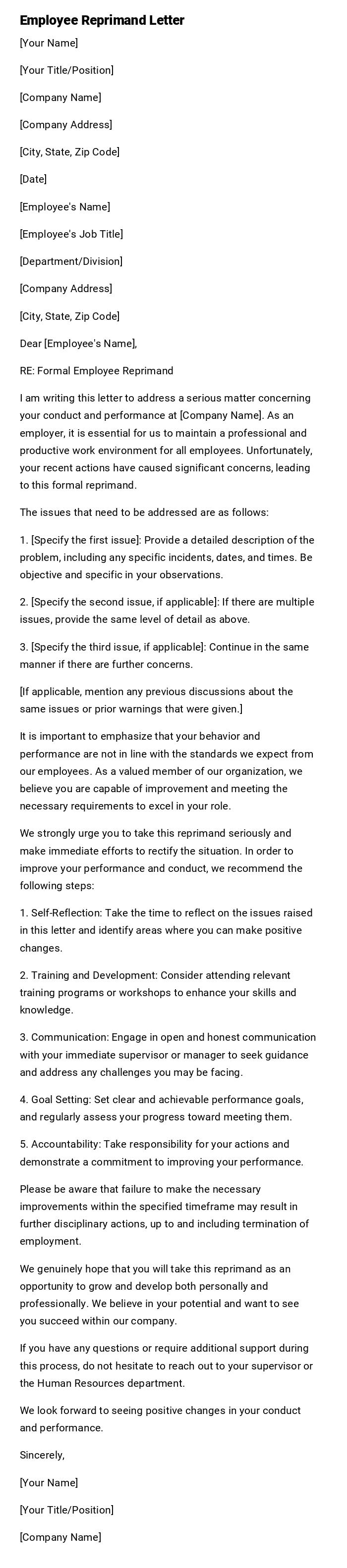 Employee Reprimand Letter