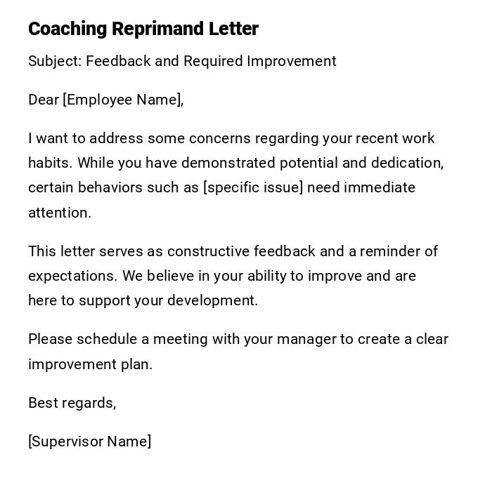 Coaching Reprimand Letter Coaching Reprimand Letter