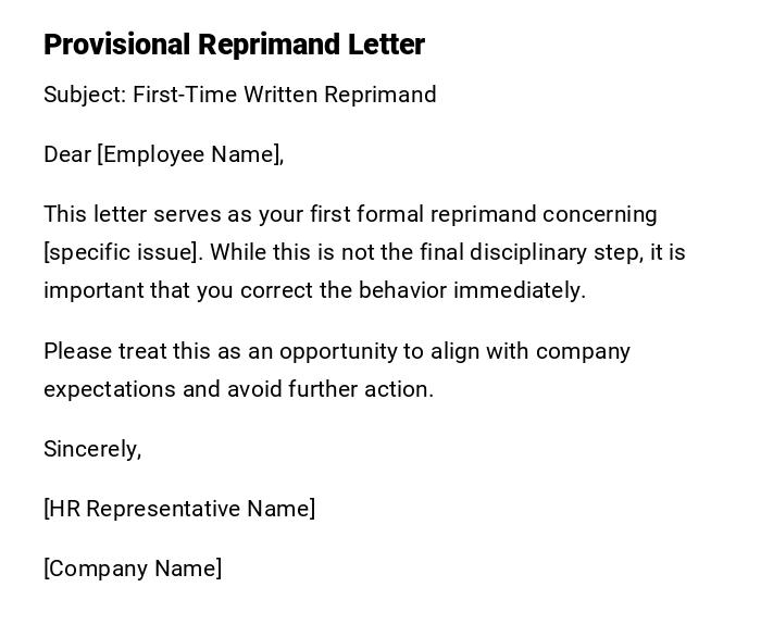 Provisional Reprimand Letter Provisional Reprimand Letter