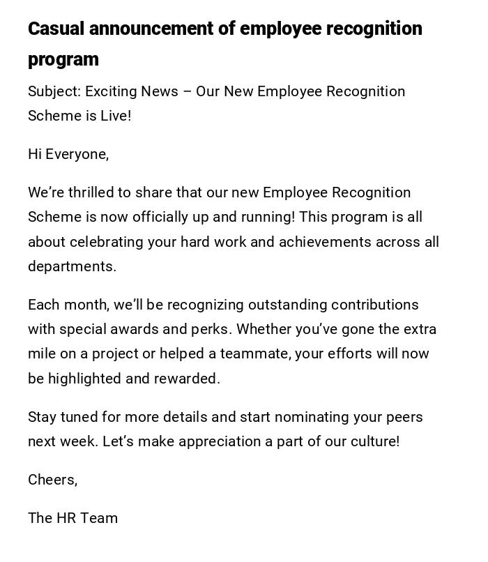 Casual announcement of employee recognition program Casual announcement of employee recognition program