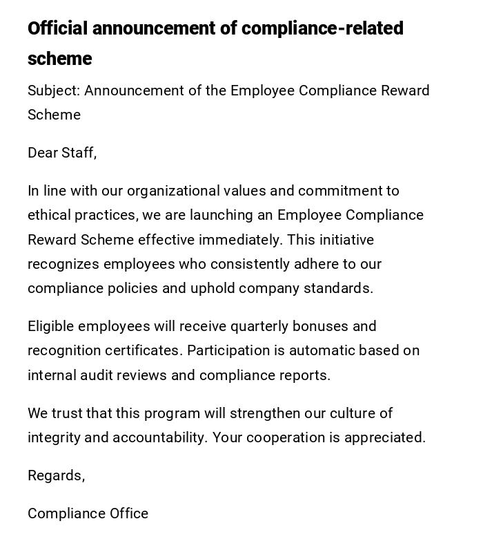 Official announcement of compliance-related scheme Official announcement of compliance-related scheme