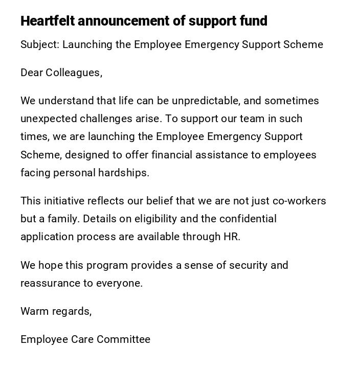 Heartfelt announcement of support fund Heartfelt announcement of support fund