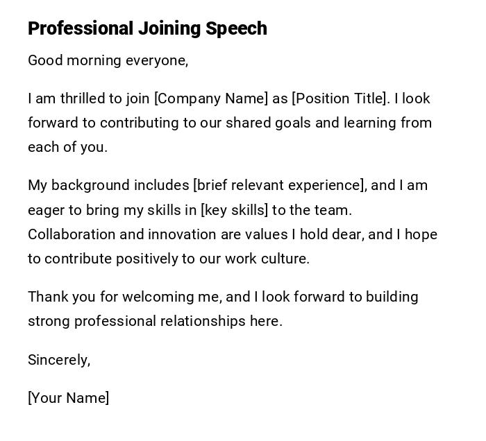Professional Joining Speech Professional Joining Speech