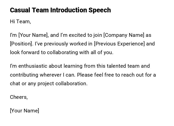 Casual Team Introduction Speech Casual Team Introduction Speech