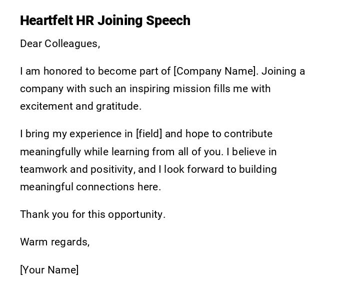 Heartfelt HR Joining Speech Heartfelt HR Joining Speech