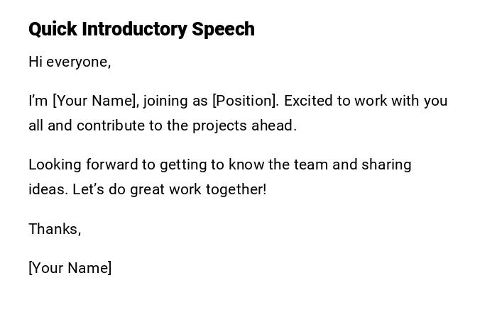 Quick Introductory Speech Quick Introductory Speech