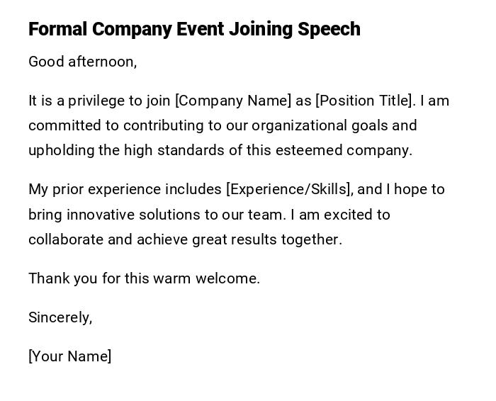 Formal Company Event Joining Speech Formal Company Event Joining Speech