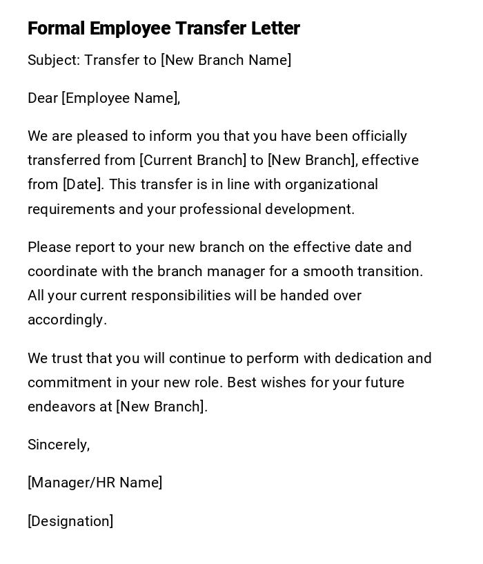 Formal Employee Transfer Letter Formal Employee Transfer Letter