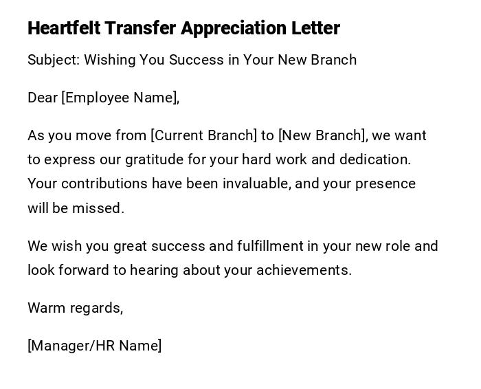 Heartfelt Transfer Appreciation Letter Heartfelt Transfer Appreciation Letter