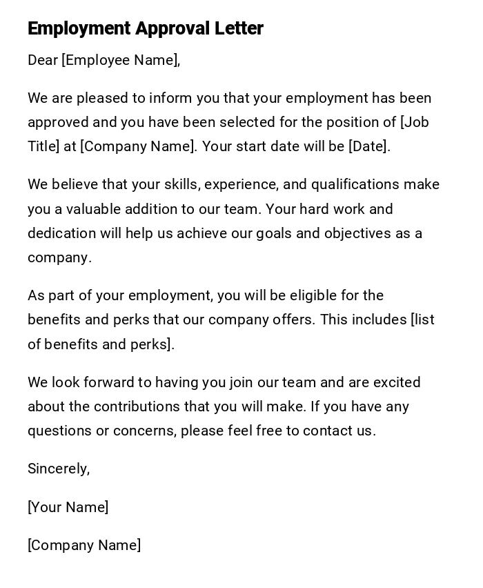 Employment Approval Letter