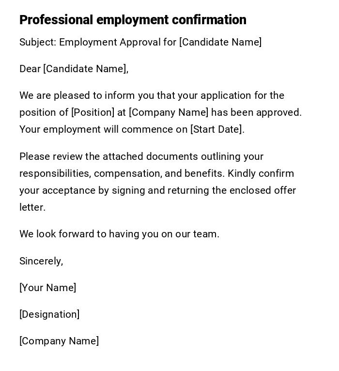 Professional employment confirmation Professional employment confirmation