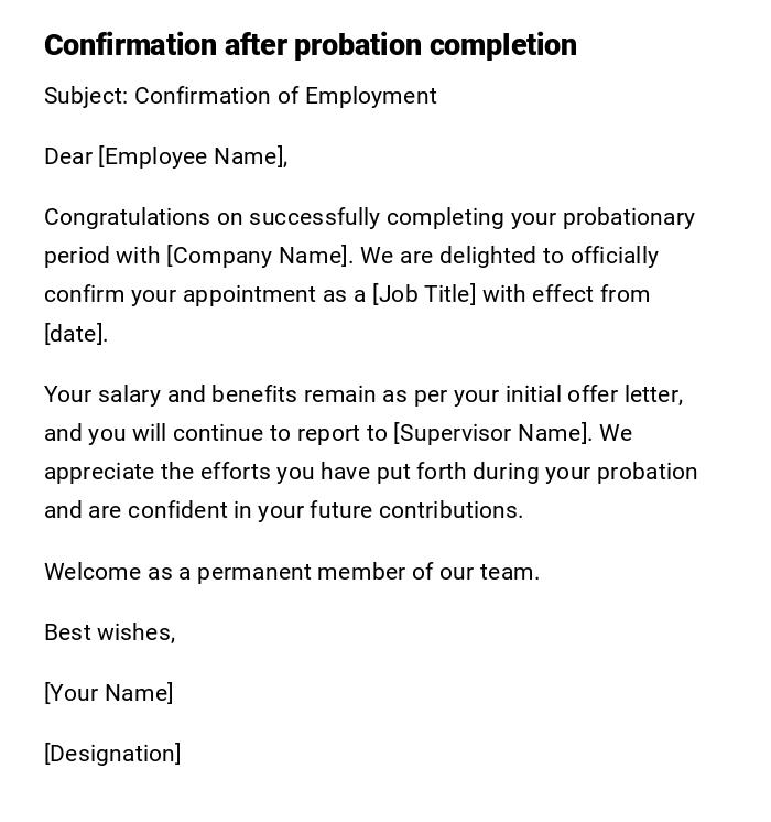 Confirmation after probation completion