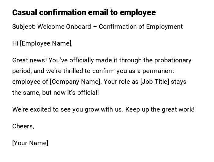 Casual confirmation email to employee