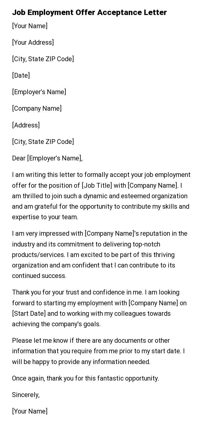 Job Employment Offer Acceptance Letter