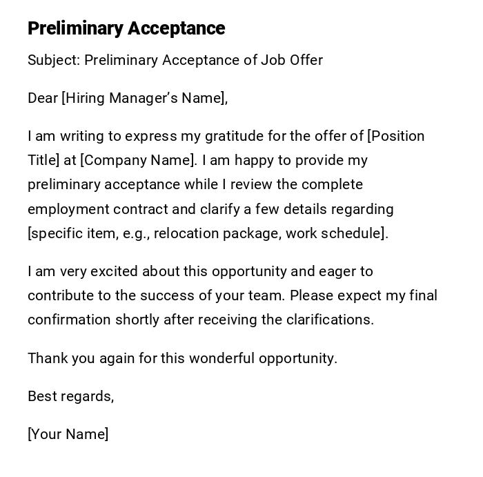 Preliminary Acceptance Preliminary Acceptance