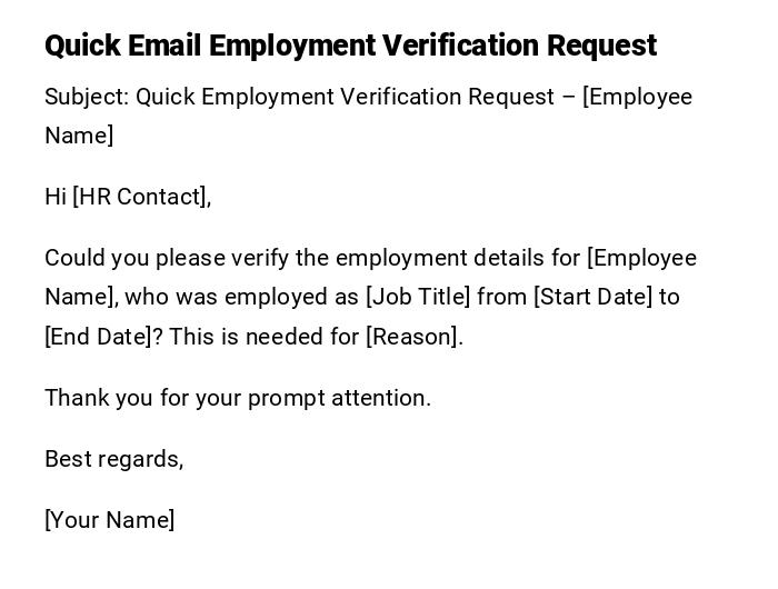 Quick Email Employment Verification Request Quick Email Employment Verification Request